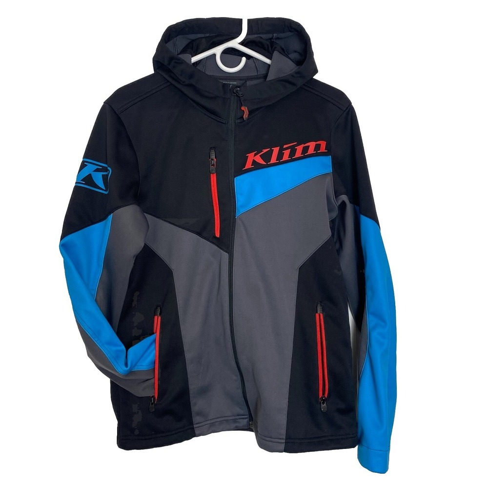 KLIM Men Small Transition Hoodie Riding Jacket w Face Mask Black Grey Blue Zip‎